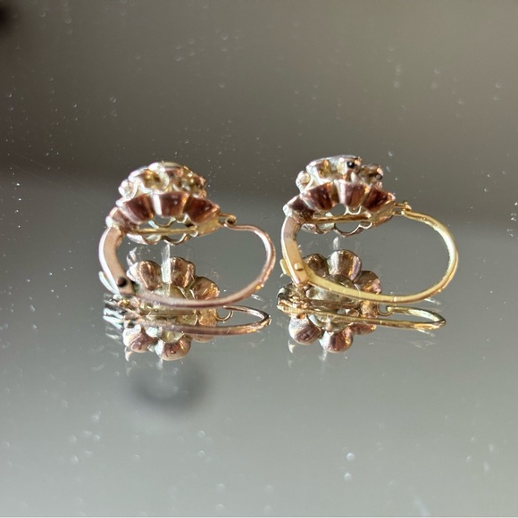 Antique floral rose cut diamond earrings - late Georgian era - Picture 4 of 8